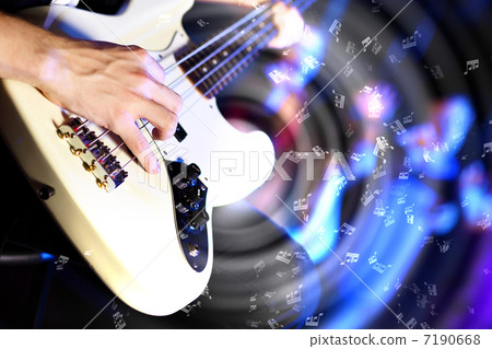 Young guitar player performing in night club 7190668