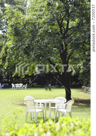 白色桌子在庭院裡 7200537