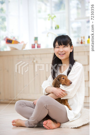 Female and miniature dachshund 7230356