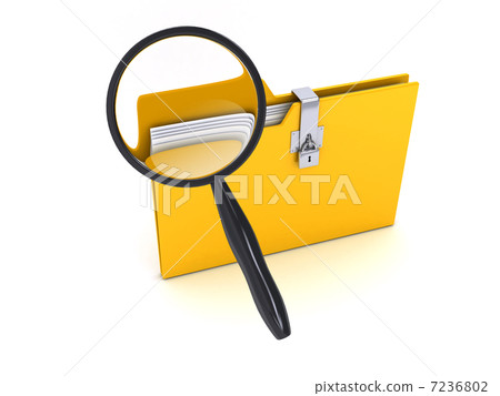 Yellow folder with Magnifier over white background 7236802