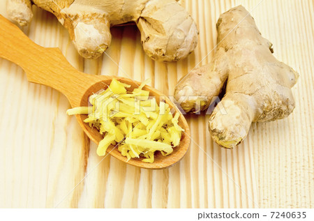 Ginger fresh grated in a wooden spoon 7240635