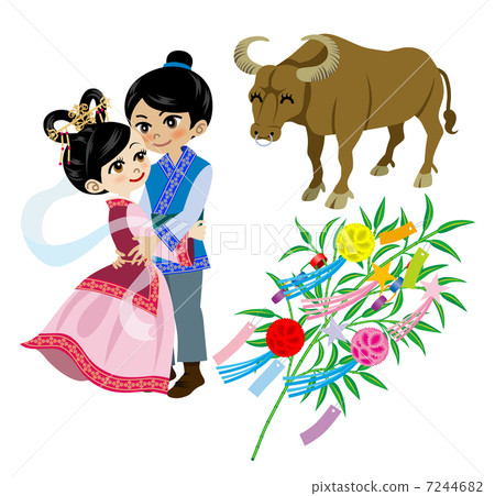 Orihime and Hikoboshi / bamboo decoration / water buffalo / white back 7244682