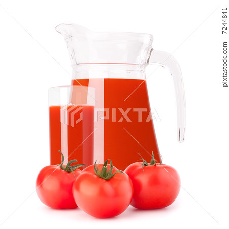 Tomato vegetable juice in glass jug 7244841