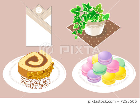 咖啡廳☆蛋白杏仁餅乾·卷蛋糕·餐巾·觀葉植物 7255506