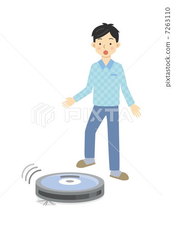 A man surprised by a robotic vacuum cleaner 7263110