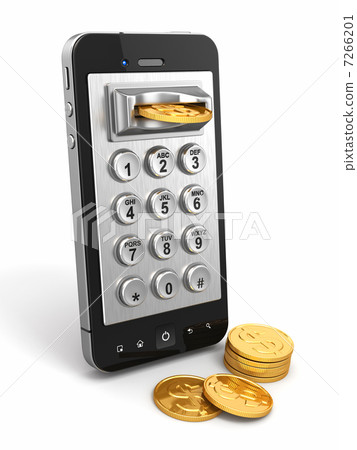Mobile phone payment. Payphone keyboartd and coins. 7266201