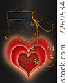 abstract red hiarts on the black background 7269534