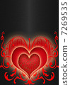 abstract red hiarts on the black background 7269535