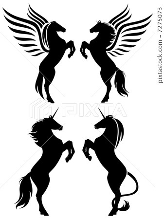 rearing up fantasy horses silhouettes - pegasus and unicorns 7275073
