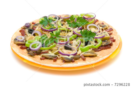 Appetizing pizza on a plate on a white background 7296228