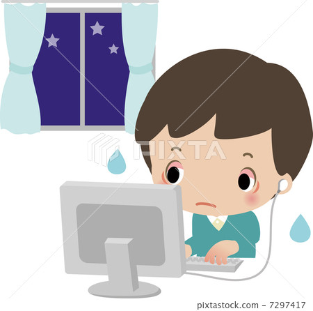 A boy engrossing in a computer at night 7297417