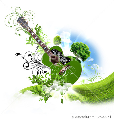 Guitar against decorative background Guitar against decorative background 7300261