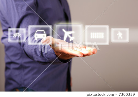 Hand touching screen with buttons on it 7300339