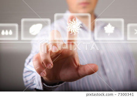 Hand touching screen with buttons on it 7300341