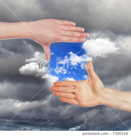 Hands and blue cloudy sky Hands and blue cloudy sky 7300356