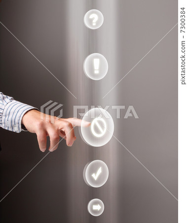 Hand touching screen with buttons on it 7300384