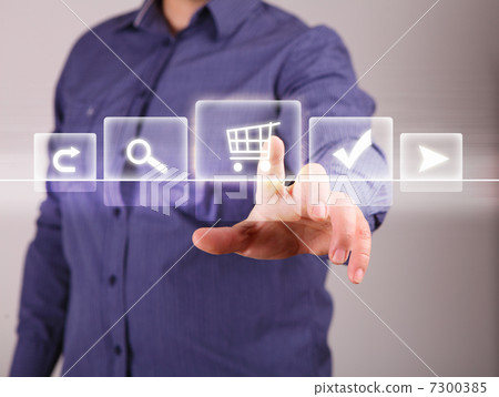 Hand touching screen with buttons on it 7300385