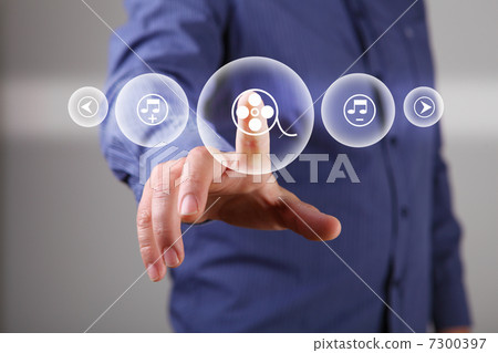 Hand touching screen with buttons on it 7300397