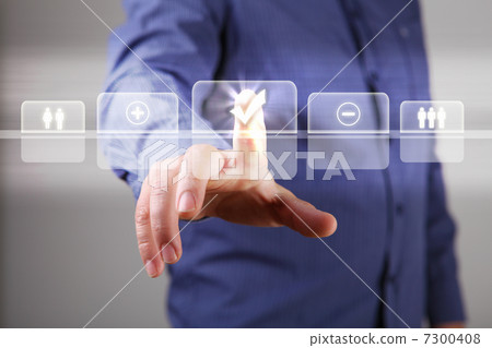 Hand touching screen with buttons on it 7300408