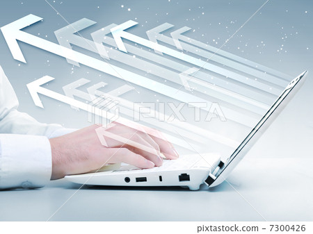 Laptop against technology background 7300426