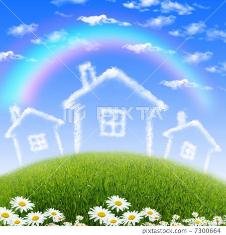 House from white clouds against blue sky - Stock Illustration [7300664 ...