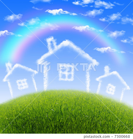 House from white clouds against blue sky - Stock Illustration [7300668 ...