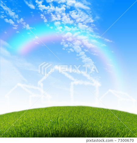 House from white clouds against blue sky - Stock Illustration [7300670 ...