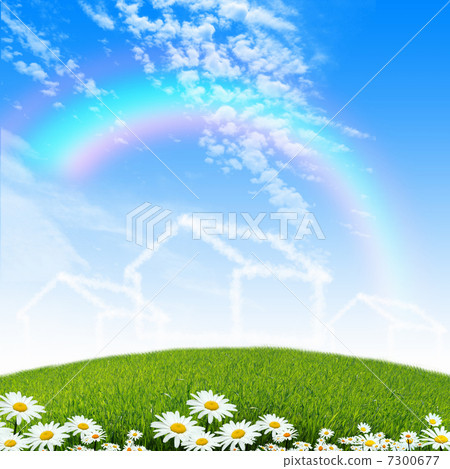 House from white clouds against blue sky - Stock Illustration [7300677 ...