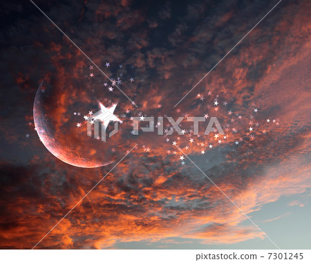 muslim star and moon on blue sky 7301245