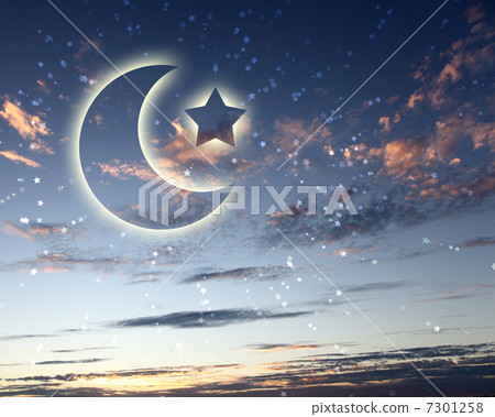 muslim star and moon on blue sky 7301258