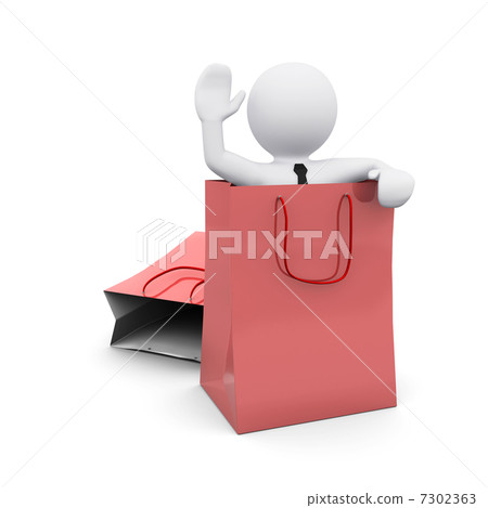3D man with paper shopping bag 7302363