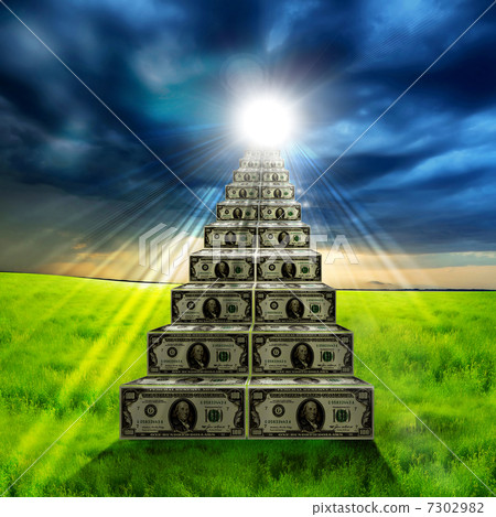 road from banknotes disappearing into a bright blue sky. 7302982