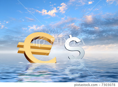 Currency symbols floating in blue sea Currency symbols floating in blue sea 7303078