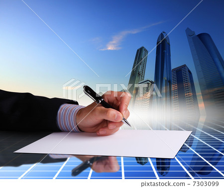 Businessman hand signing documents 7303099
