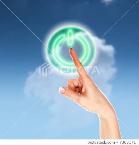 Power button against sky background Power button against sky background 7303171