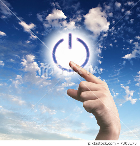 Power button against sky background Power button against sky background 7303173