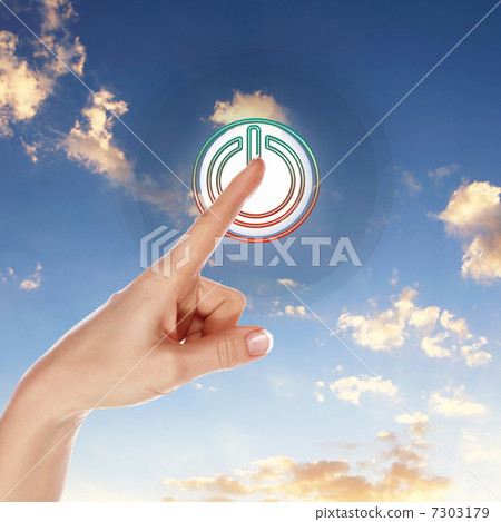 Power button against sky background Power button against sky background 7303179