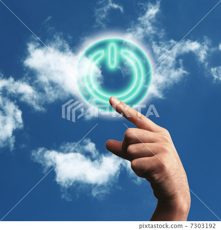 Power button against sky background 7303192