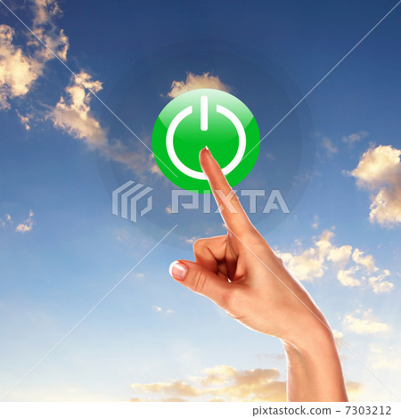 Power button against sky background Power button against sky background 7303212