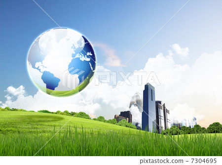 Green nature landscape with planet Earth 7304695