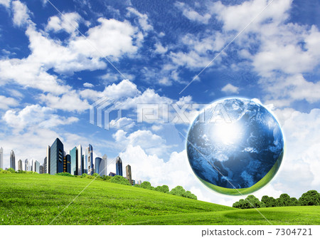 Green nature landscape with planet Earth - Stock Illustration [7304721 ...