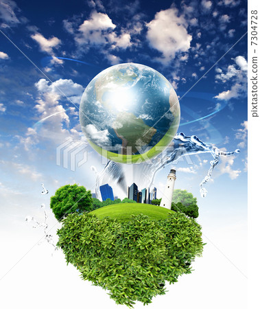 Green nature landscape with planet Earth 7304728