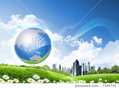 Green nature landscape with planet Earth 7304743