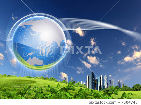 Green nature landscape with planet Earth 7304745