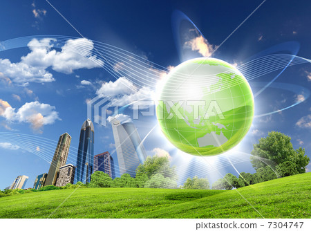 Green nature landscape with planet Earth 7304747