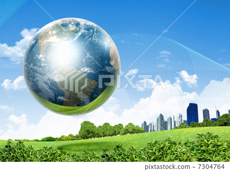 Green nature landscape with planet Earth 7304764