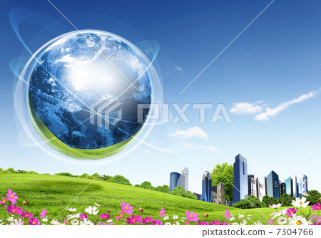 Green nature landscape with planet Earth 7304766