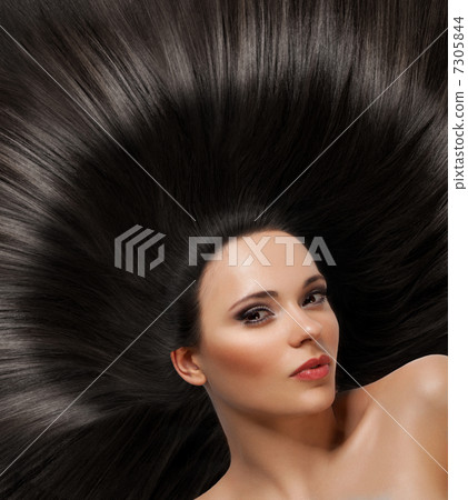 Black Hair. Beautiful Woman with Healthy Long Hair. High quality 7305844