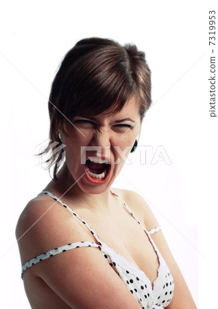 Angry screaming young woman isolated on white 7319953