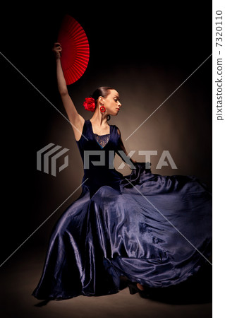young woman dancing flamenco on black young woman dancing flamenco on black 7320110
